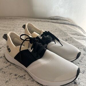 New Balance White and Black Lace-Up Slip-On Sneakers
